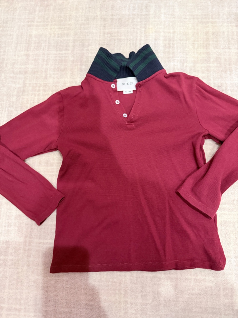 Gucci Kids Long-Sleeve Polo Shirt in Burgundy fits like a size 8